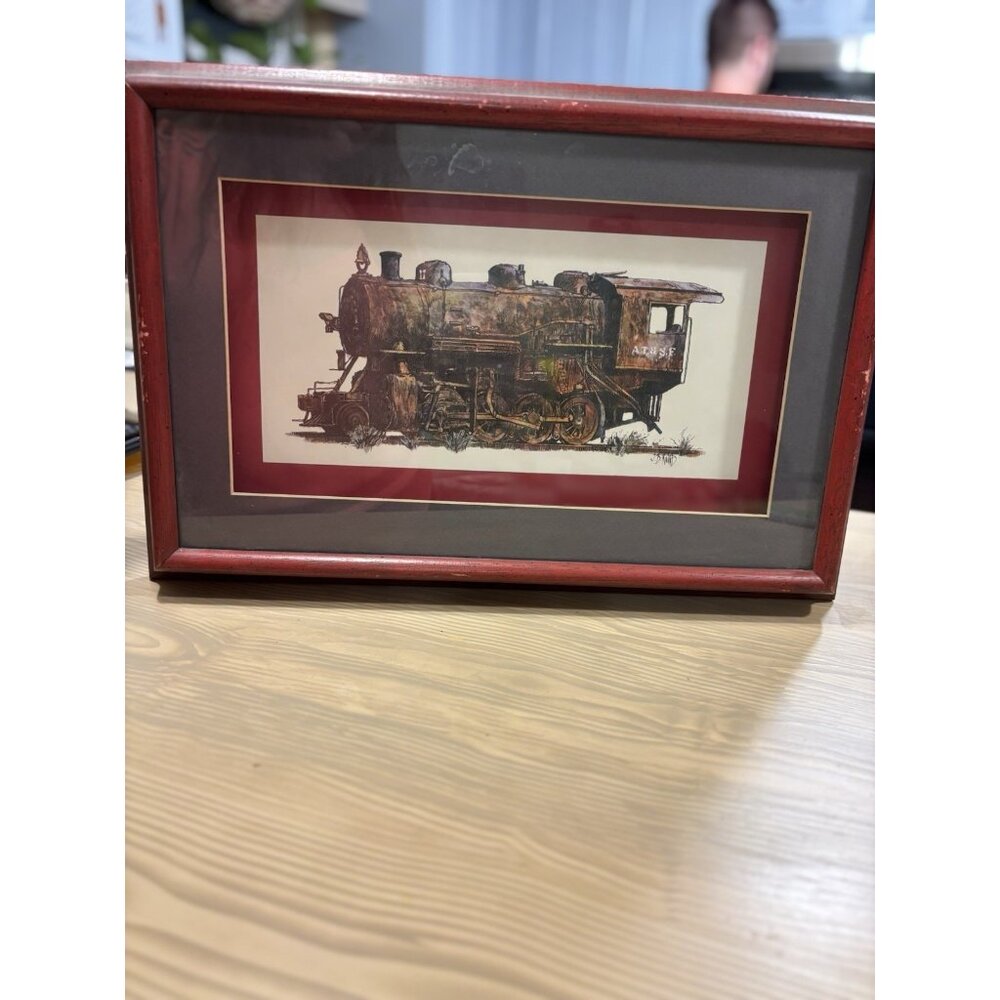 Vintage Signed J.B. Rivard Train Locomotive Steam Engine Railroad Print Framed